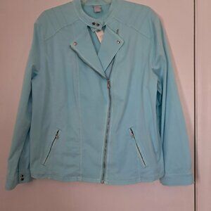 Chico's Moto Charmed Twill Jacket Sz 16 XL Retail $149 Aria Aqua NWT